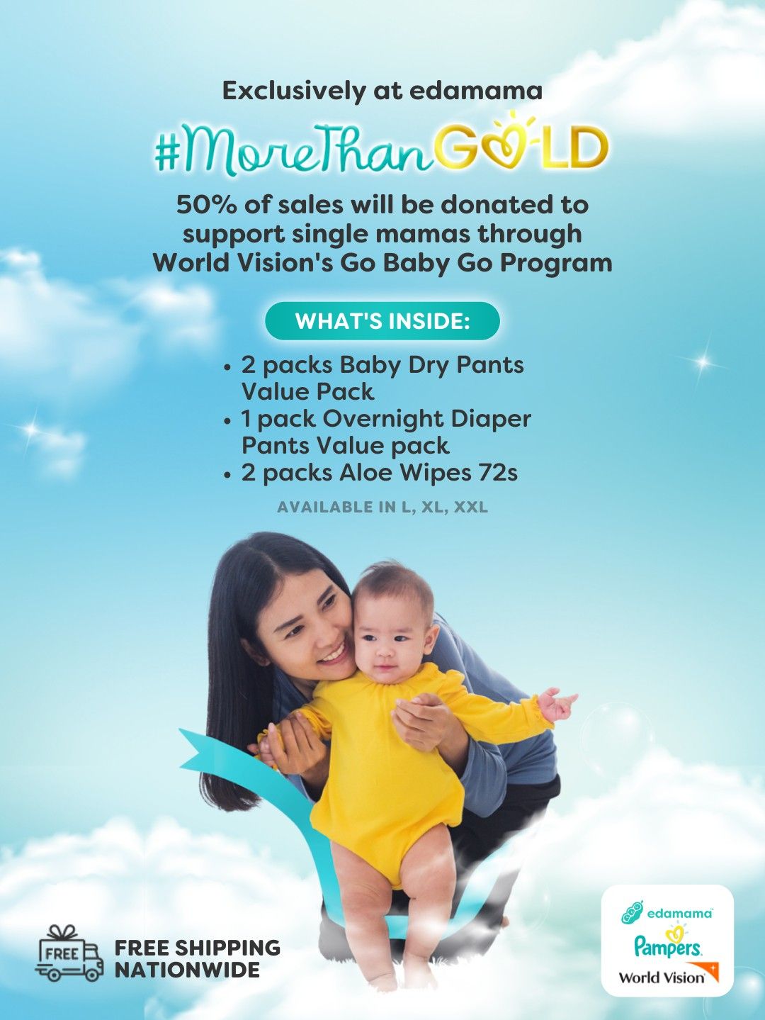 Pampers [LIMITED EDITION] Pampers MoreThanGold Diaper and Wipes Bundle (XL) edamama